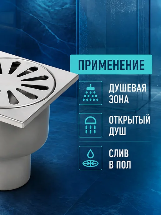 TIM Трап для душа 100х100 квадратный вертикальный слив, 100x100, фото 3