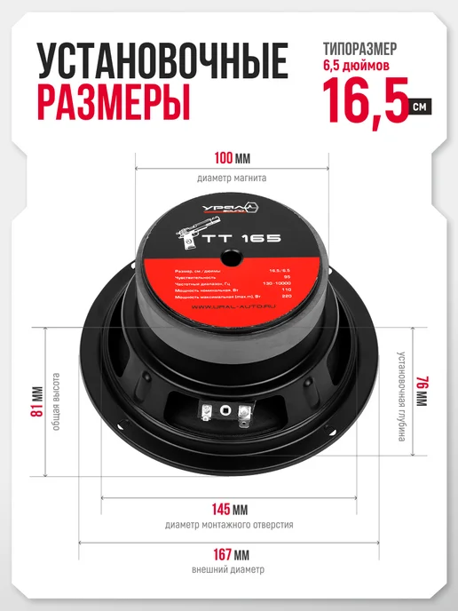 Урал Колонки в машину ТТ 165 220Вт, 220 Вт, фото 3