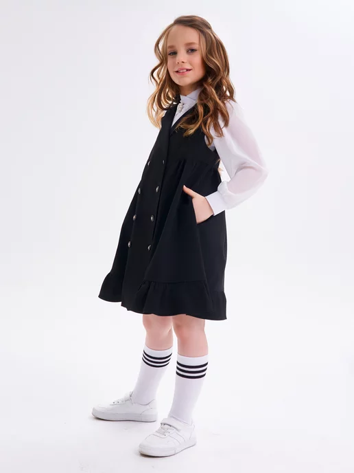 2плюс1 Сарафан школьный с застежкой спереди, черный, фото 6
