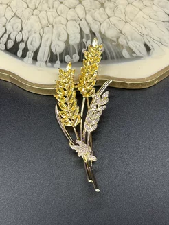 Брошь Колосок с цирконием