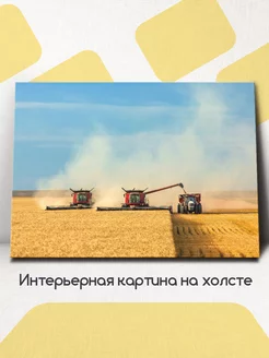 Картина на стену Пшеничное поле с комбайнами 60x45 см